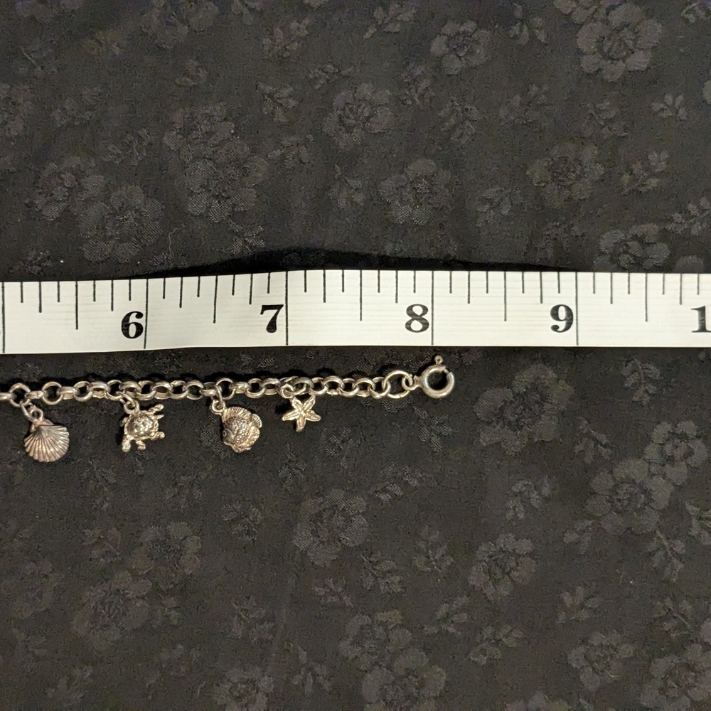 8" 925 Solid Sterling Silver Mini Sea Creature Ocean Charm Bracelet - Picture 9 of 10